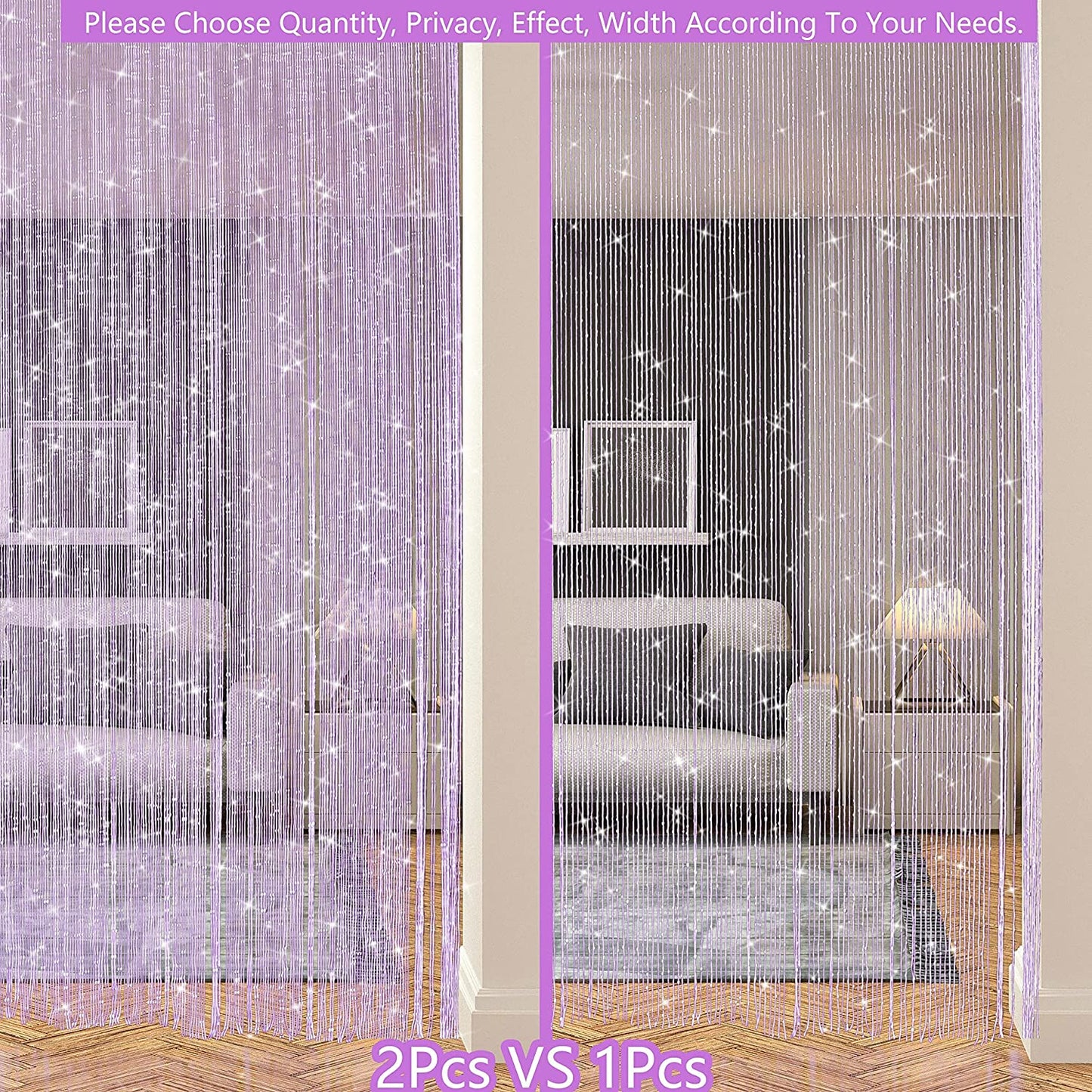 2 Pcs Door String Curtains Living Room Divider,Bedroom Doorway Hanging Hippie Sequin Decor Fringe Curtain Closet Window Wall Panels Kitchen Party Decorations Tassel Screen Boho (Purple, 39"×79" In)