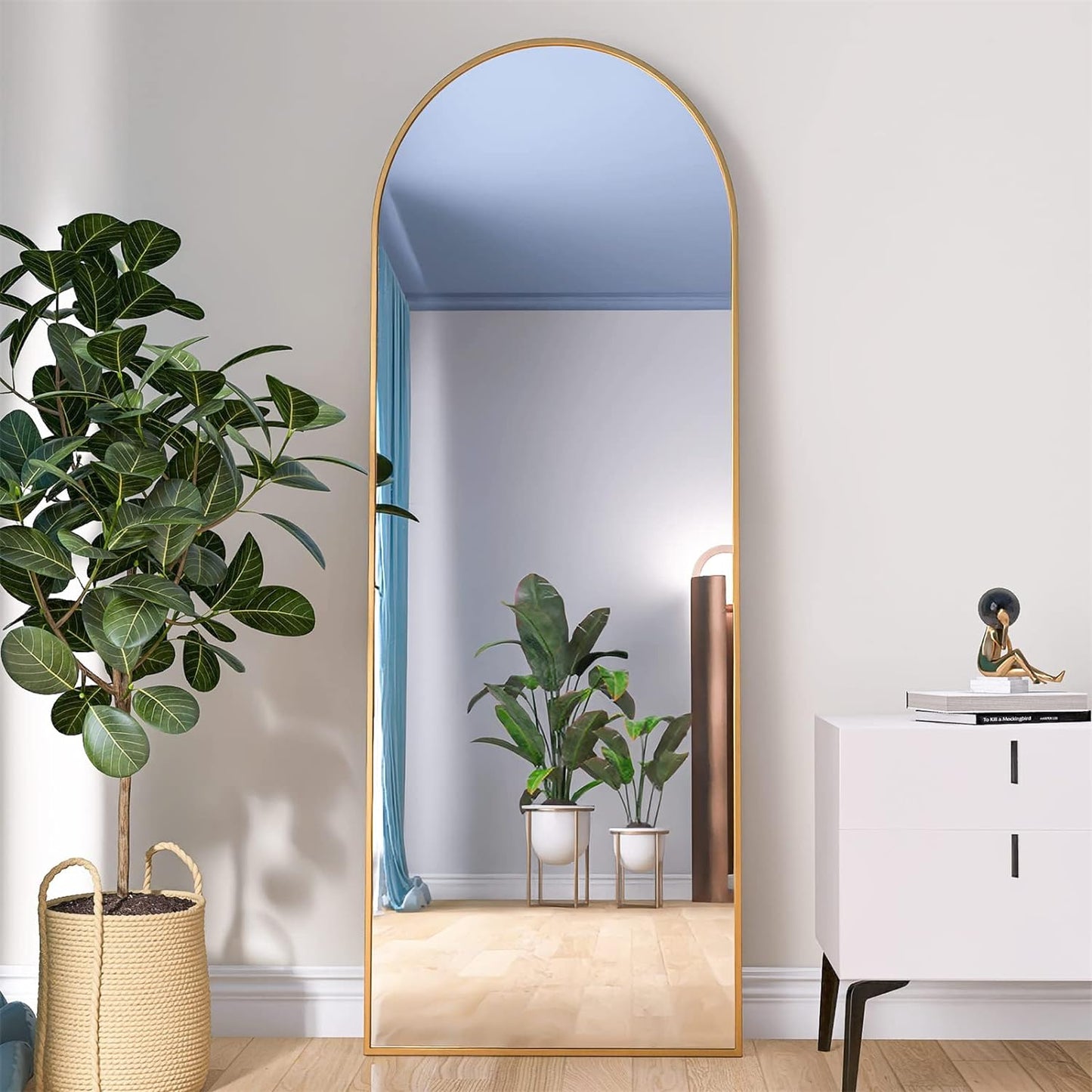 65"X24" Full Body Mirror, Arched Full Length Mirror Free Standing Leaning Mirror Hanging Mounted Mirror Aluminum Frame Modern Tall Mirrors for Living Room Bedroom Cloakroom, Gold